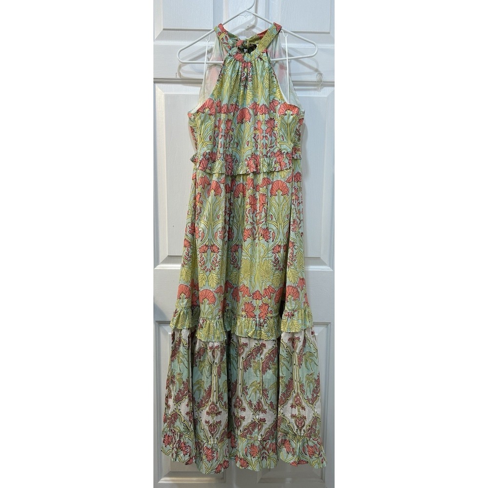ASH & EDEN Tuckernuck Tiered Ruffle Halter Dress Size Small Maxi Floral Gardens